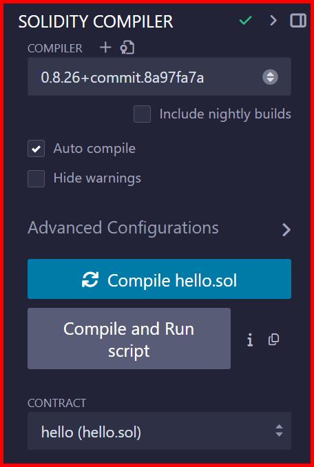 Picture showing a window of solidity compiler